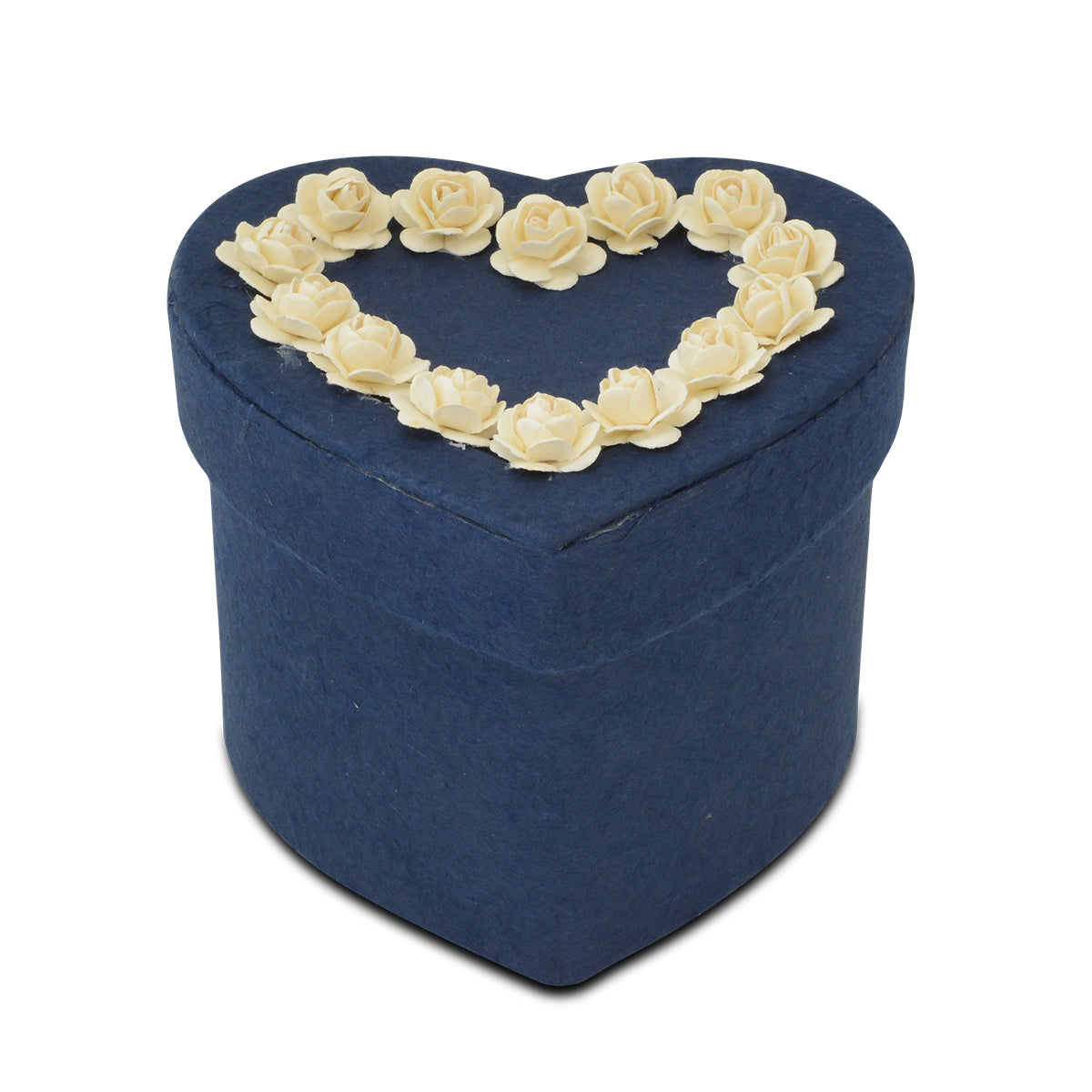 Heart-shaped blue molded paper pet urn with a soft matte finish and rounded edges
