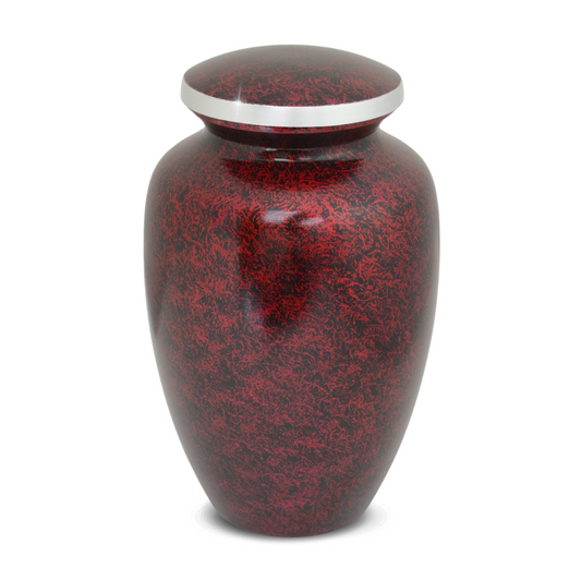 Aluminum cremation urn with a soft matte, velvet-look finish and a screw-on lid