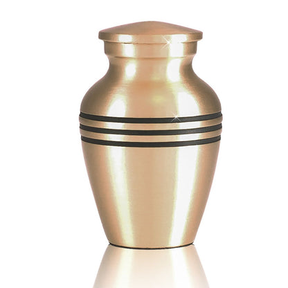 Low wide brass keepsake urn with a flat screw-down lid across the full top