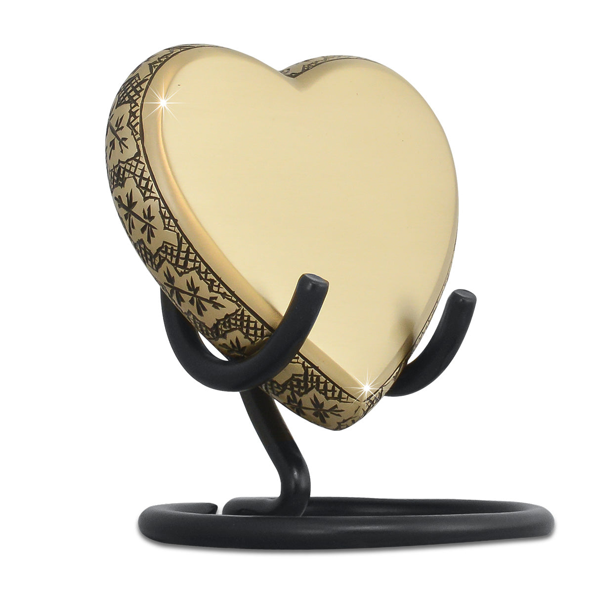 Matte brass maple leaf heart keepsake urn with a soft non-reflective surface