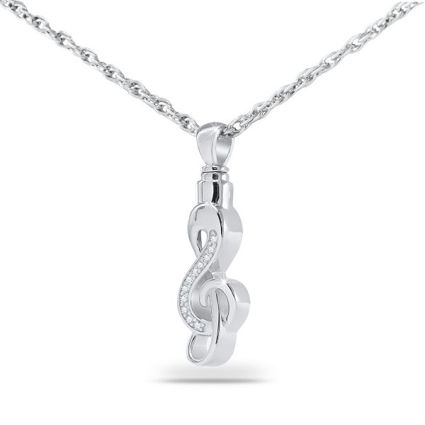 Stainless steel pendant built around a musical note motif, hung on a fine chain