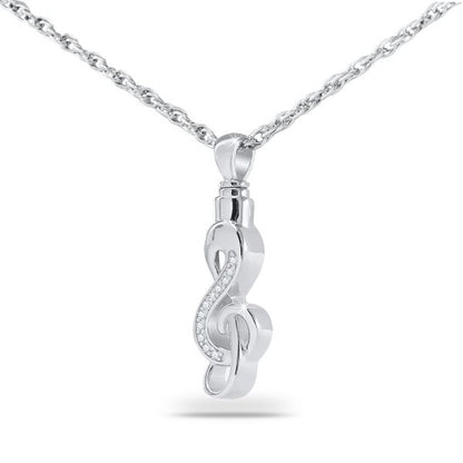 Stainless steel pendant built around a musical note motif, hung on a fine chain