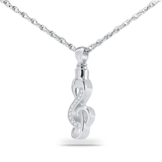 Stainless steel pendant built around a musical note motif, hung on a fine chain