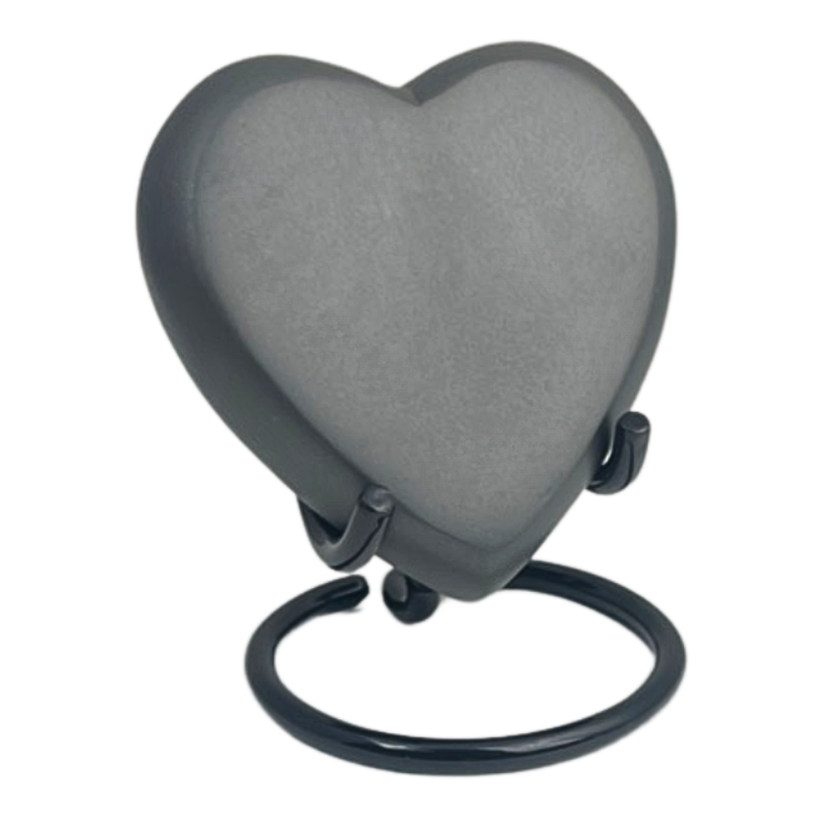 Heart-shaped keepsake urn in brushed grey steel with a smooth unadorned surface