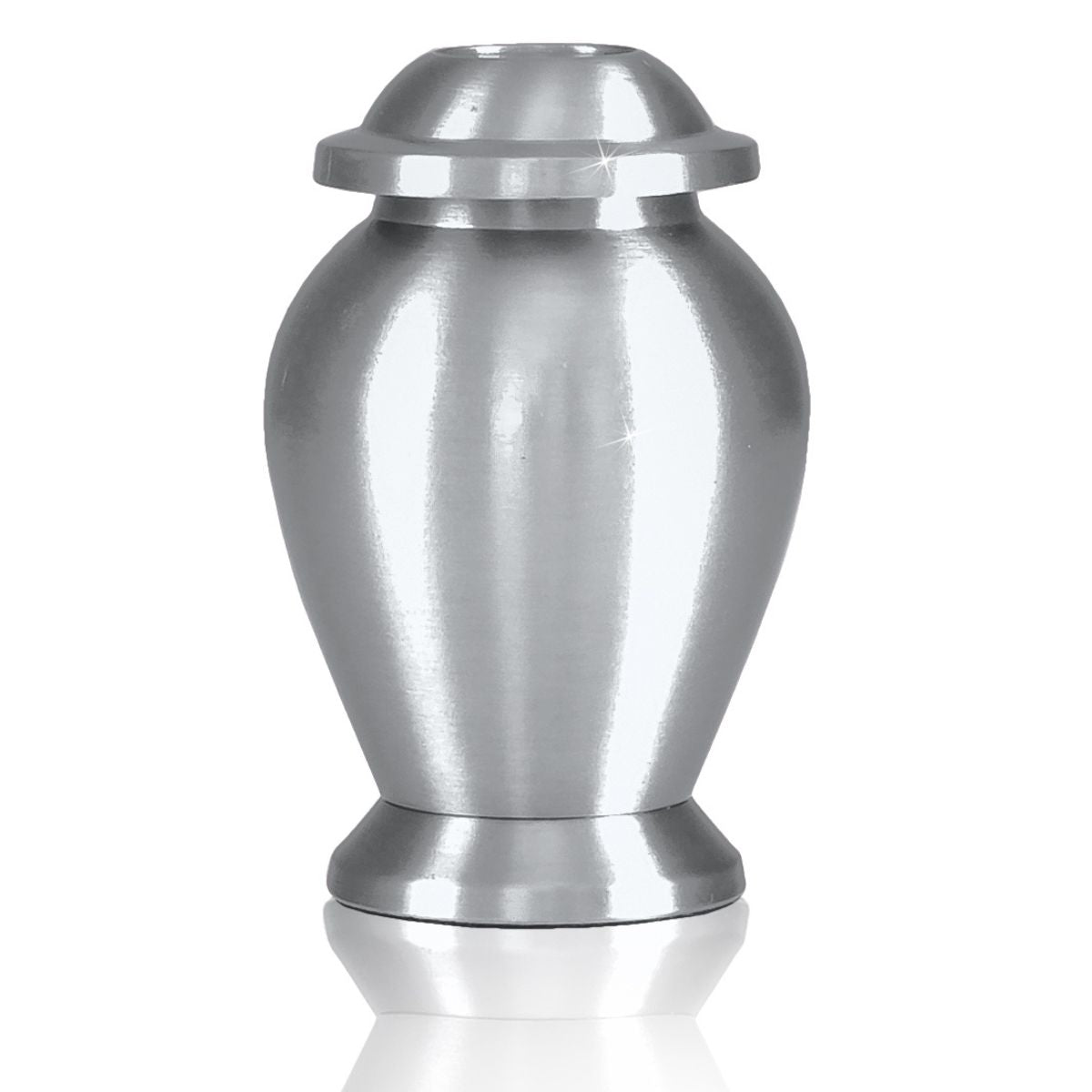 Grey pewter-finish brass keepsake urn with plain sides and a flat threaded top
