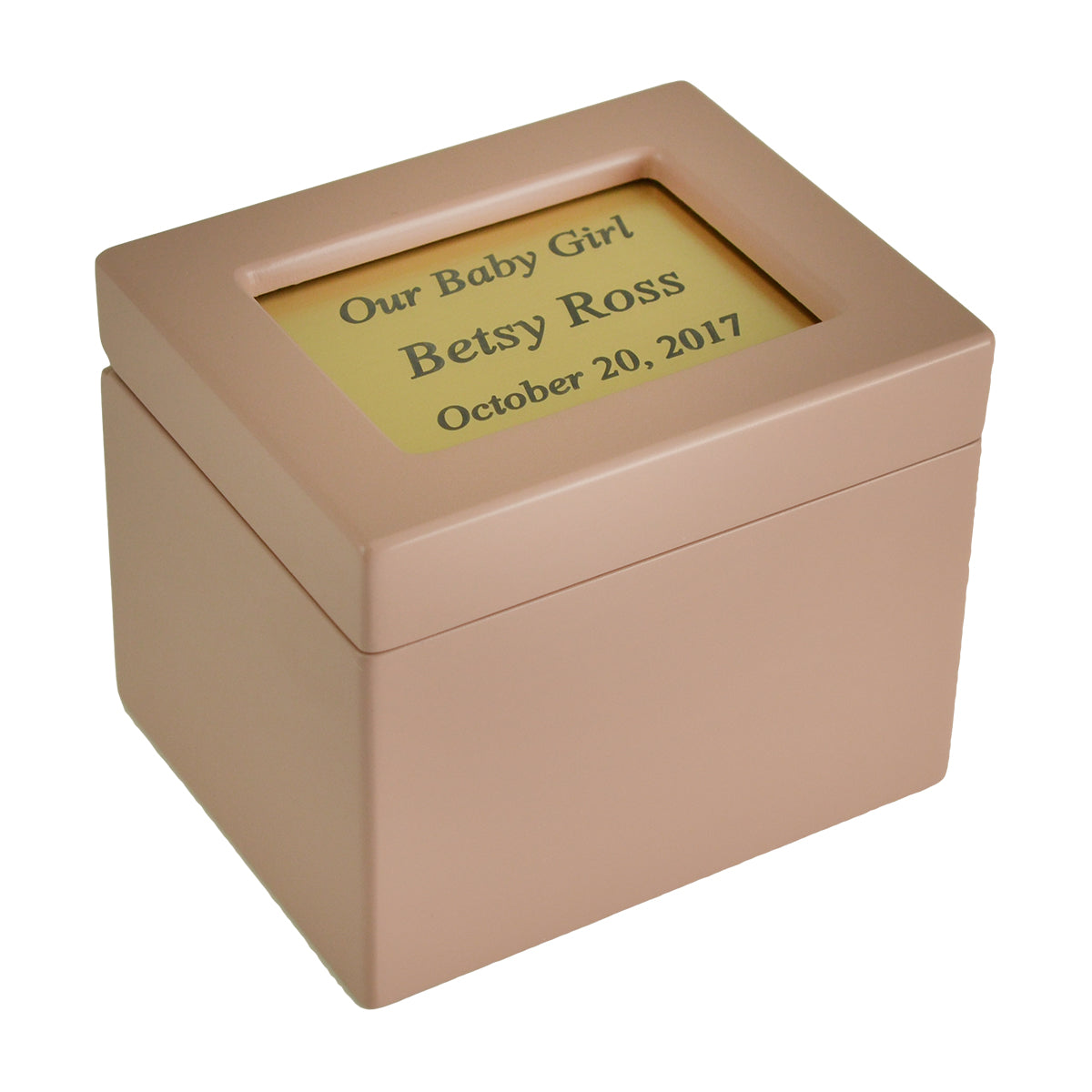 Small metal infant urn with a lift-off top lid and a plain rounded body