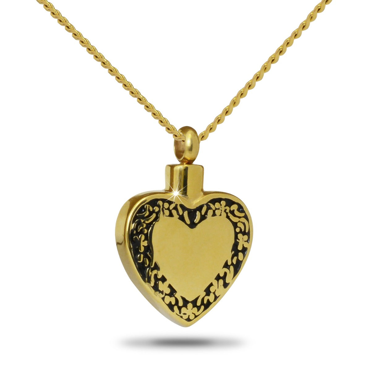 Rounded gold-plated steel heart pendant with a smooth polished face and small opening at the top