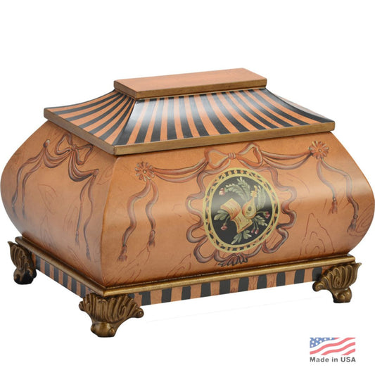 Wooden memory box urn with lift-off lid, nearly sixteen inches wide, warm grain finish
