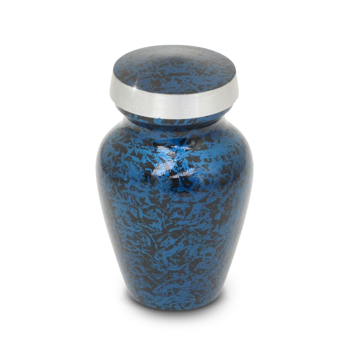Pale blue marbled pewter-finish keepsake urn with a swirled stone-like surface