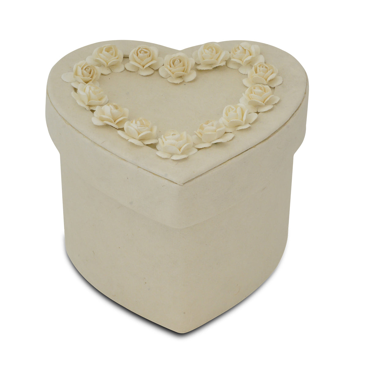Heart-shaped grey molded paper pet urn with a smooth matte surface and lift-off top