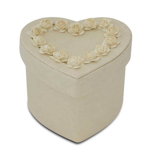 Heart-shaped grey molded paper pet urn with a smooth matte surface and lift-off top
