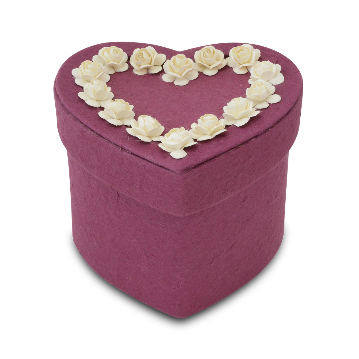 Heart-shaped burgundy molded paper pet urn with a deep red matte surface