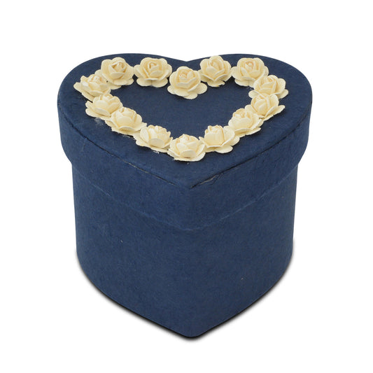 Heart-shaped blue molded paper pet urn with a soft matte finish and rounded edges