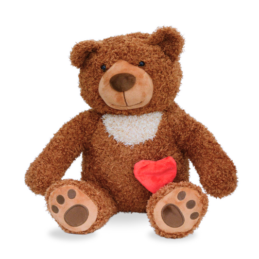 Dark brown plush teddy bear keepsake urn with a seam opening across the back