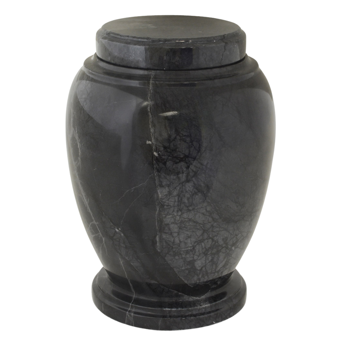 Contemporary black stone cremation urn with clean lines and an unmarked surface