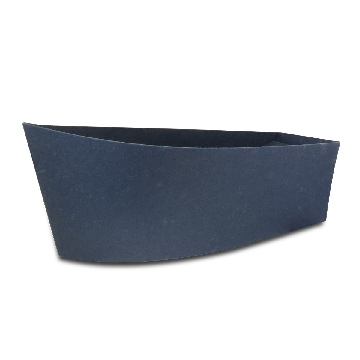 Boat-shaped biodegradable water burial urn in blue pressed paper with a fitted top