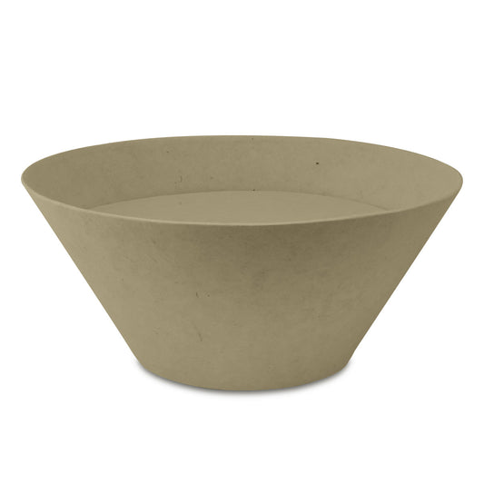 Sand-colored biodegradable paper cremation urn, seven inches tall with a smooth unadorned body