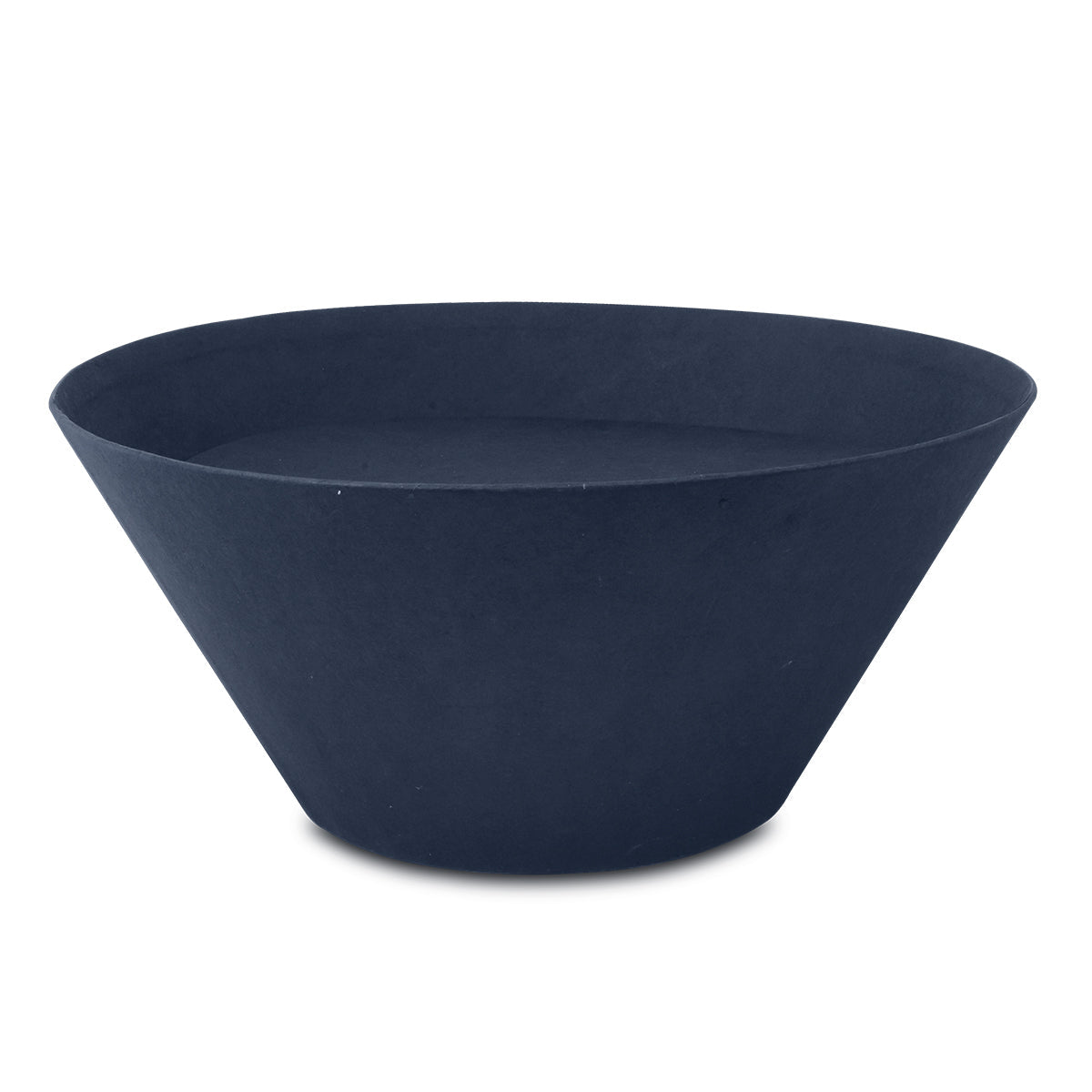 Blue biodegradable pressed paper cremation urn, seven inches tall with a plain rounded body