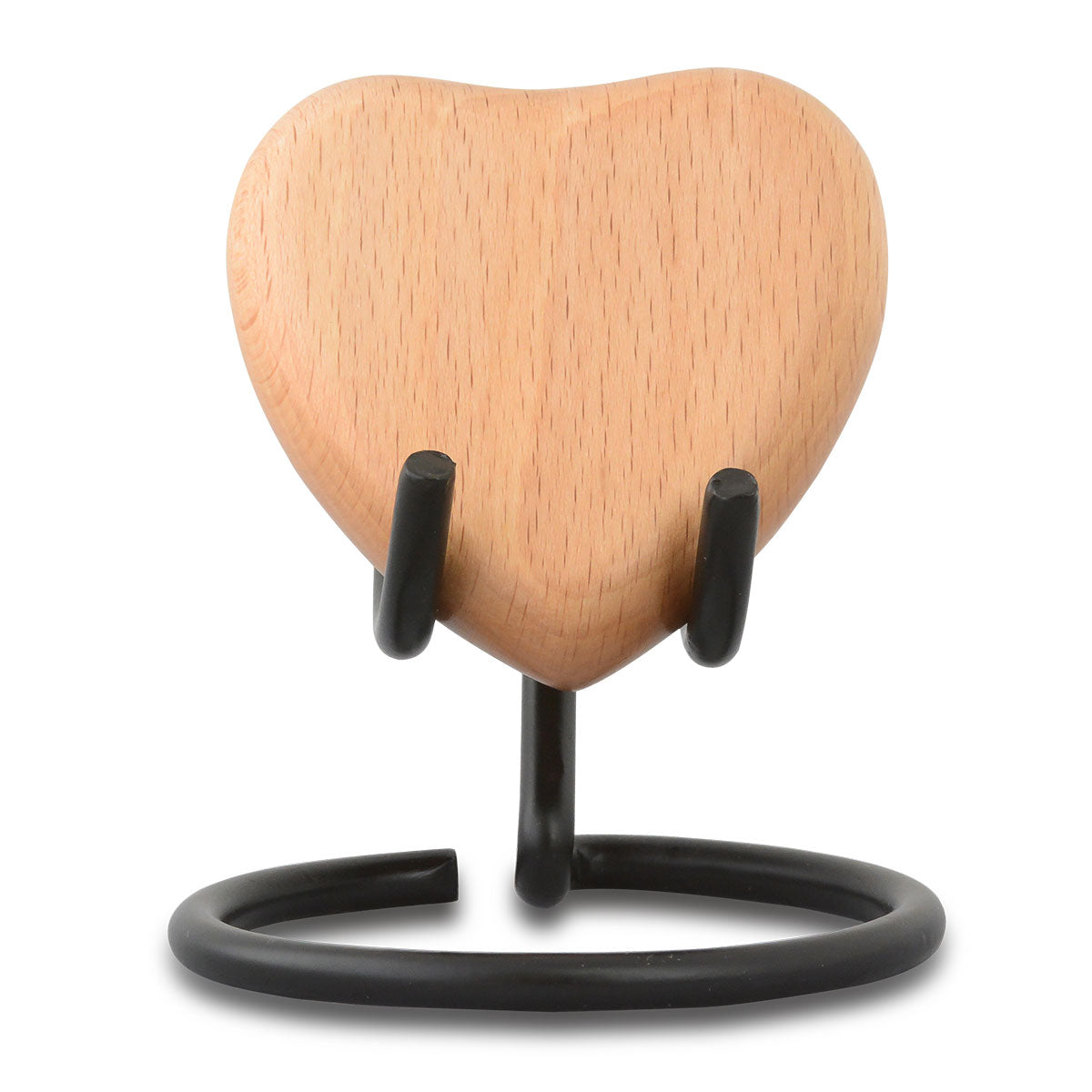 Light natural wood heart-shaped keepsake urn with visible grain and a clear finish