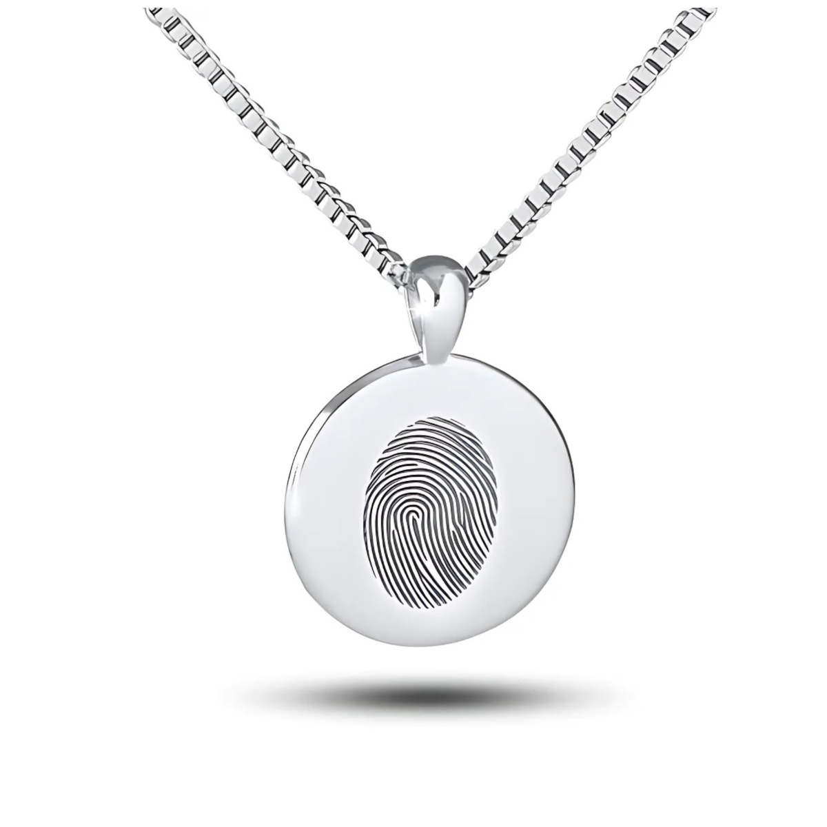 Round flat silver disc pendant with a plain polished surface on a chain