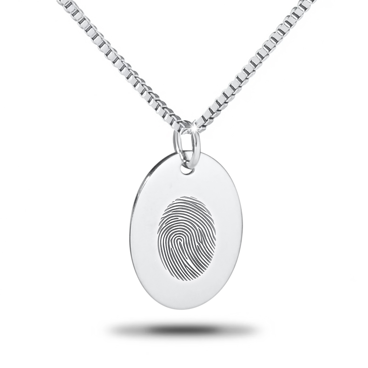 Large flat silver oval pendant with a smooth blank face on a chain