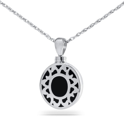 Stainless steel cremation pendant shaped as a smooth open circle on a chain