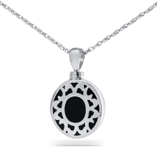 Stainless steel cremation pendant shaped as a smooth open circle on a chain