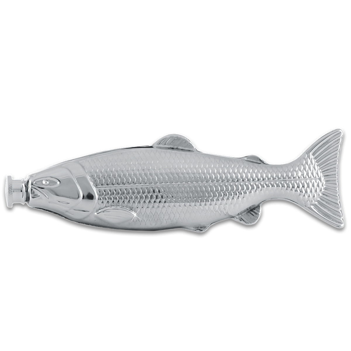 Brass keepsake urn cast in the shape of a fish, lying horizontally on its side