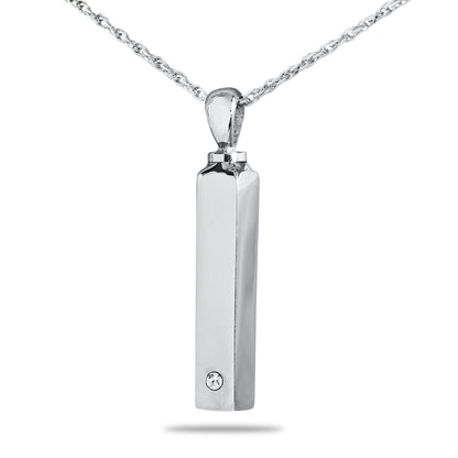 Slim vertical steel bar pendant set with a line of small clear crystals down the front