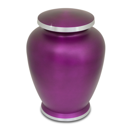 Aluminum cremation urn with a deep blue enamel finish and a rounded shoulder