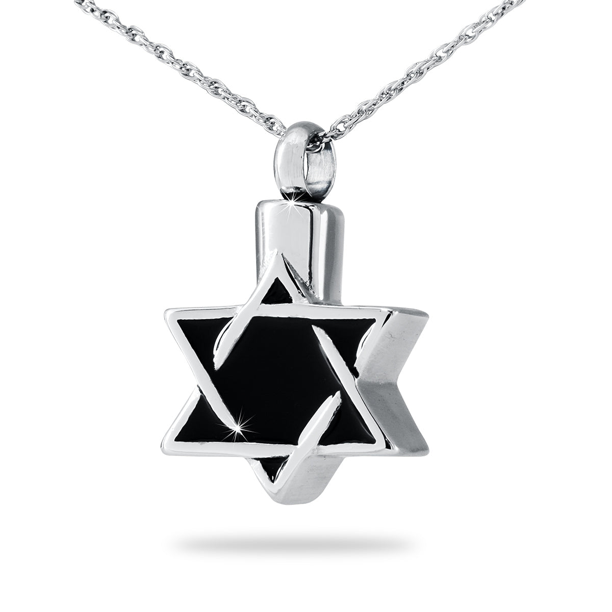 Stainless steel Star of David pendant with two overlaid triangles and open cutouts