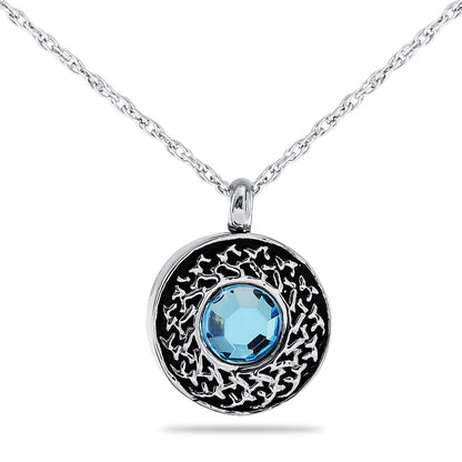 Stainless steel pendant with star and crescent moon motif around a clear crystal