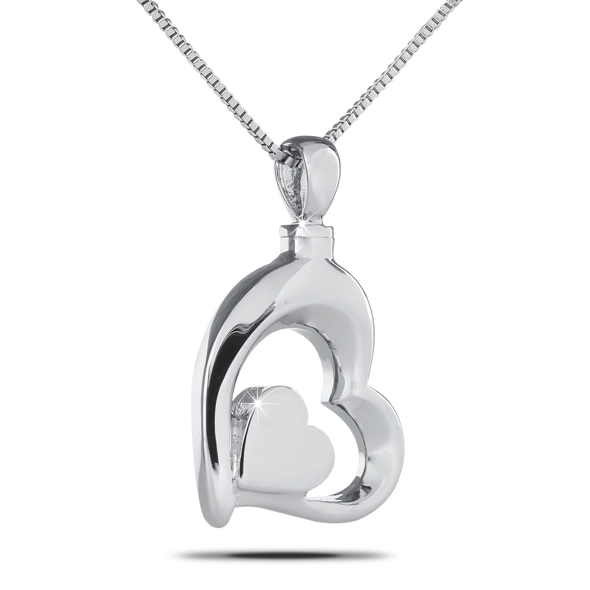 Stainless steel pendant with Love Lives On lettering cut into a polished front face