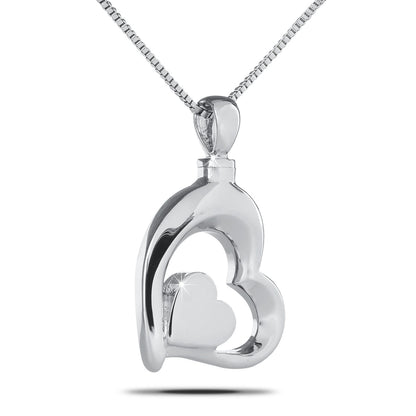 Stainless steel pendant with Love Lives On lettering cut into a polished front face