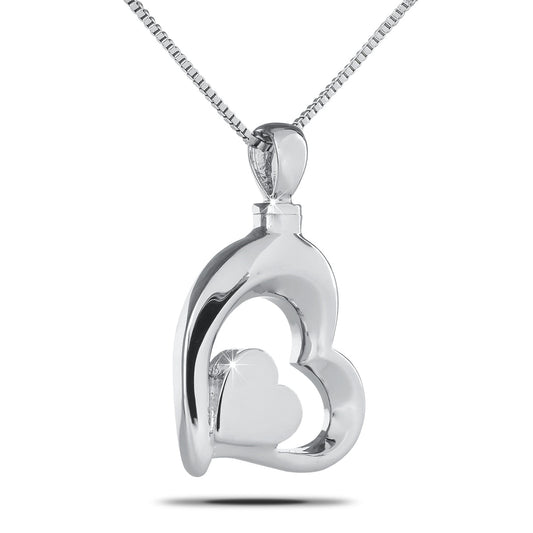 Stainless steel pendant with Love Lives On lettering cut into a polished front face