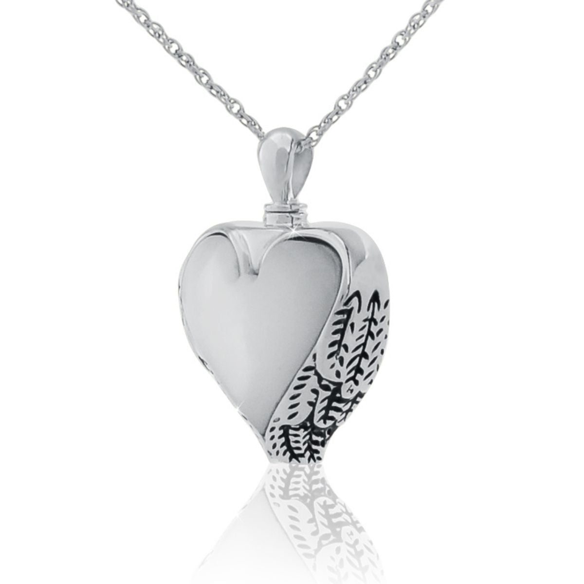 Silver heart pendant with an iridescent white mother of pearl inlay, on a chain