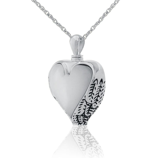 Silver heart pendant with an iridescent white mother of pearl inlay, on a chain
