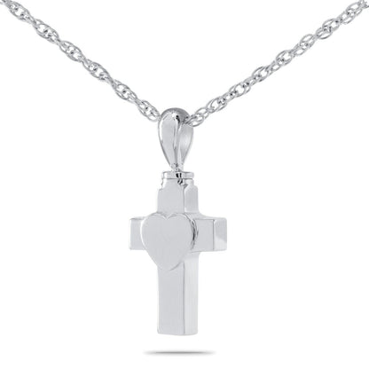 Slim stainless steel cross pendant with narrow rounded arms and a plain silver finish