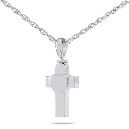 Slim stainless steel cross pendant with narrow rounded arms and a plain silver finish