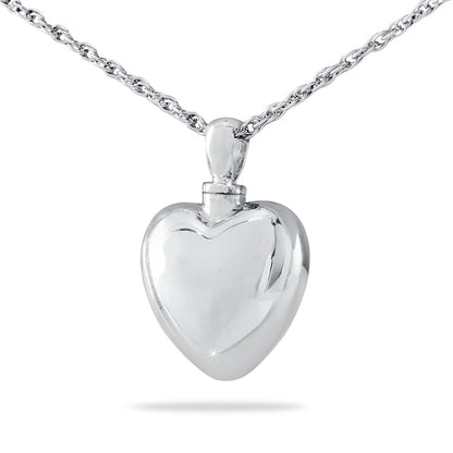 Silver heart-shaped pendant with the word Love cut into the front, on a silver chain