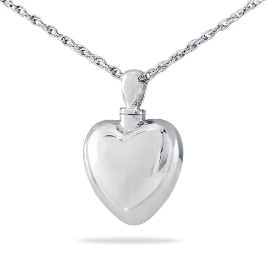Silver heart-shaped pendant with the word Love cut into the front, on a silver chain