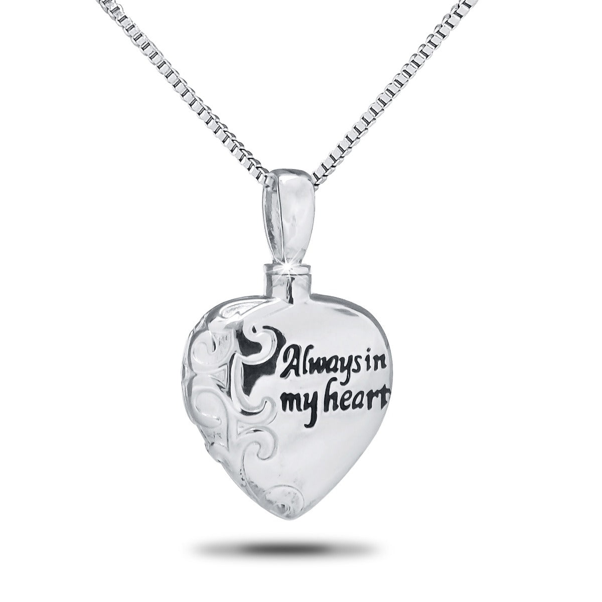 Stainless steel pendant engraved with the script words Always In My Heart