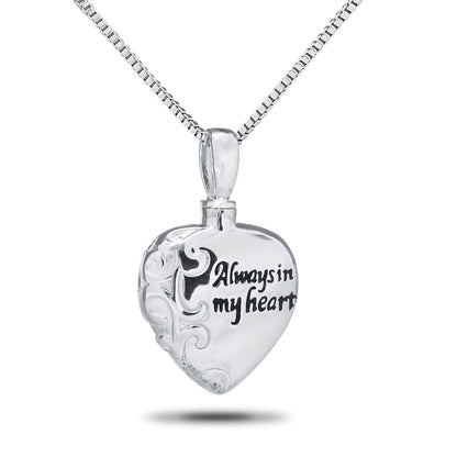 Stainless steel pendant engraved with the script words Always In My Heart