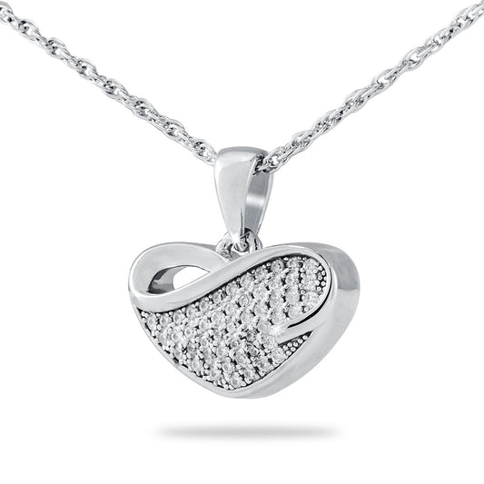 Small silver pendant set with a clear faceted crystal, on a polished silver chain