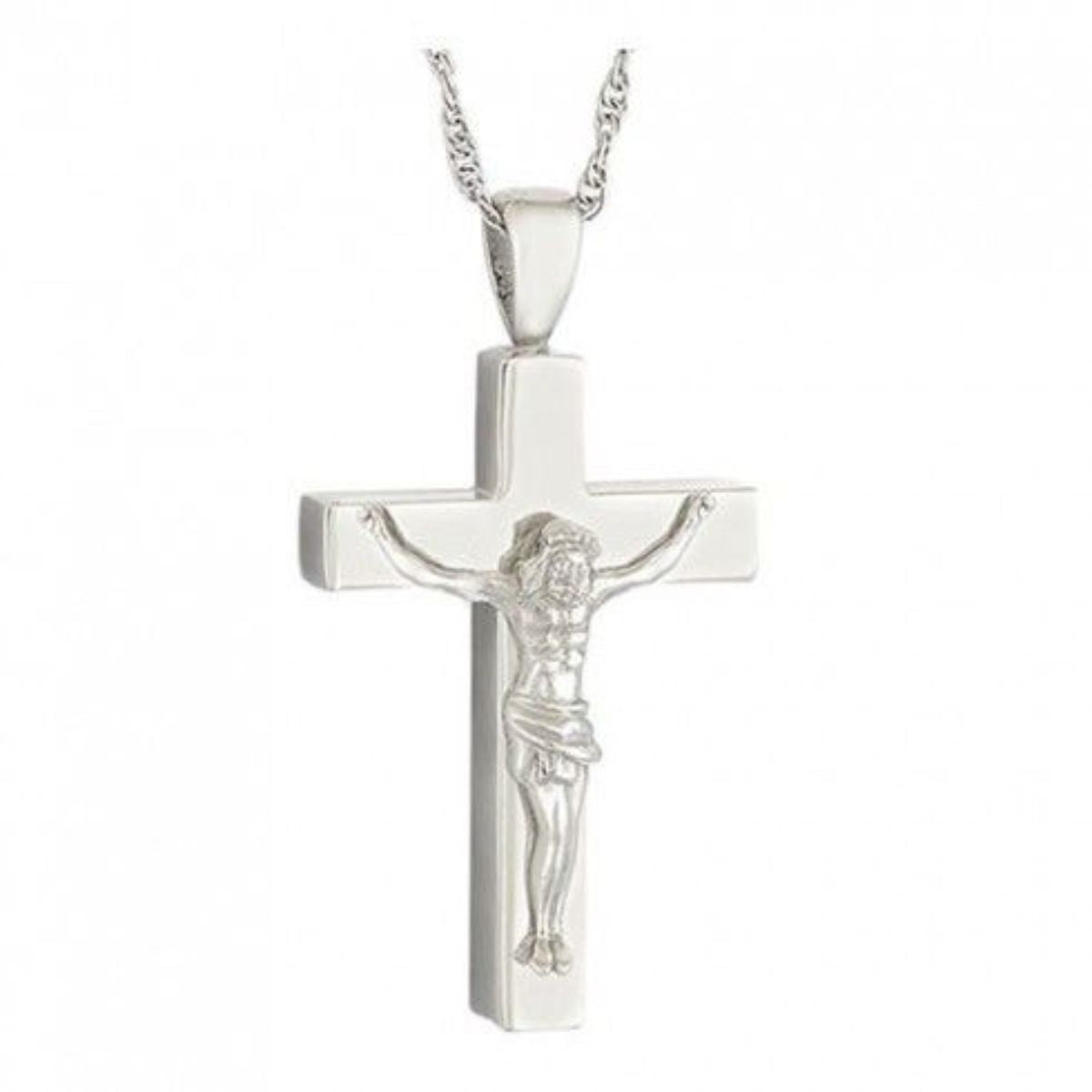 Plain polished silver crucifix pendant with smooth arms and a screw top at the crown