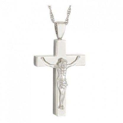 Plain polished silver crucifix pendant with smooth arms and a screw top at the crown