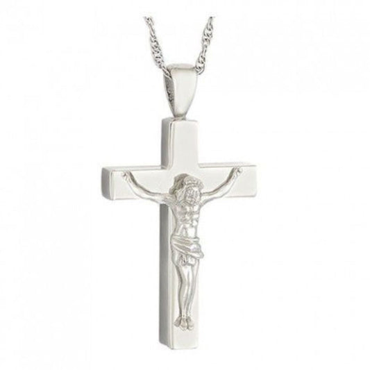Plain polished silver crucifix pendant with smooth arms and a screw top at the crown