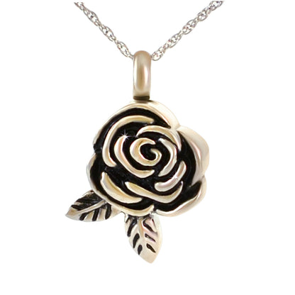 Small stainless steel pendant shaped as a rose with layered sculpted petals