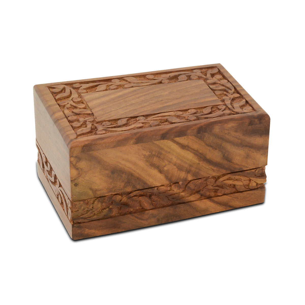 Medium wooden pet urn with plain square sides and a smooth natural wood finish
