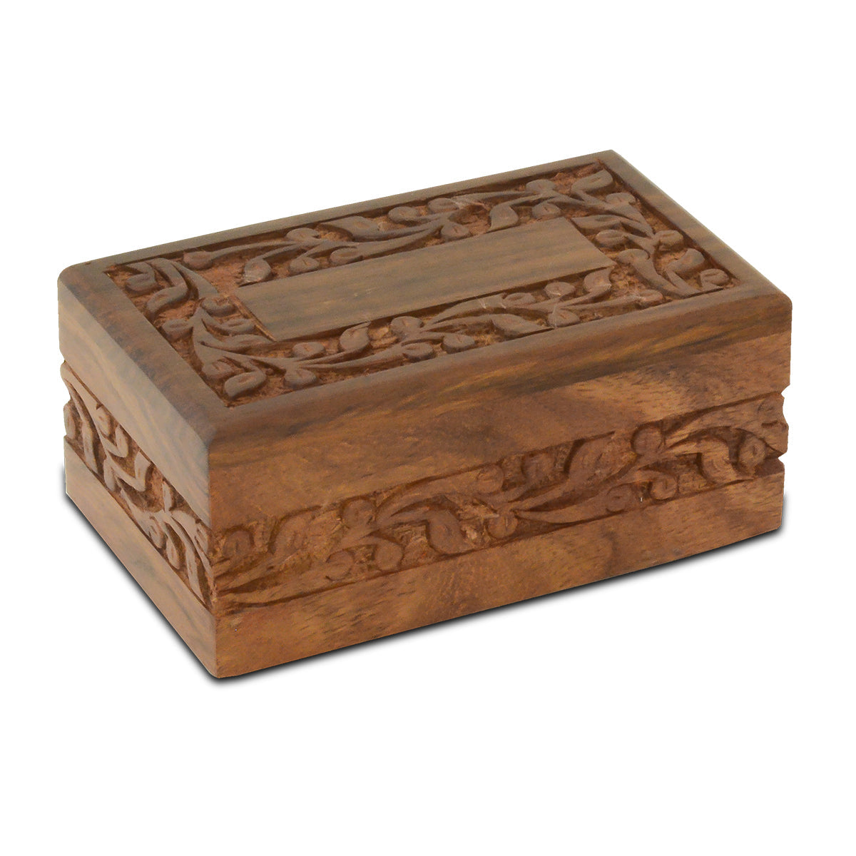 Small plain wooden pet urn with square sides and a smooth natural finish
